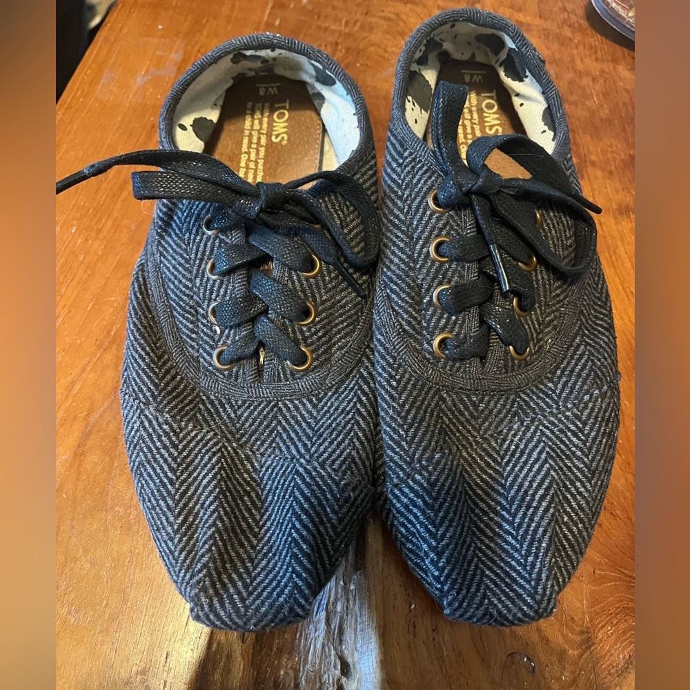 TOMS Cordones Grey Herringbone Lace-Up Casual Sneakers Size w8 Grandpacore